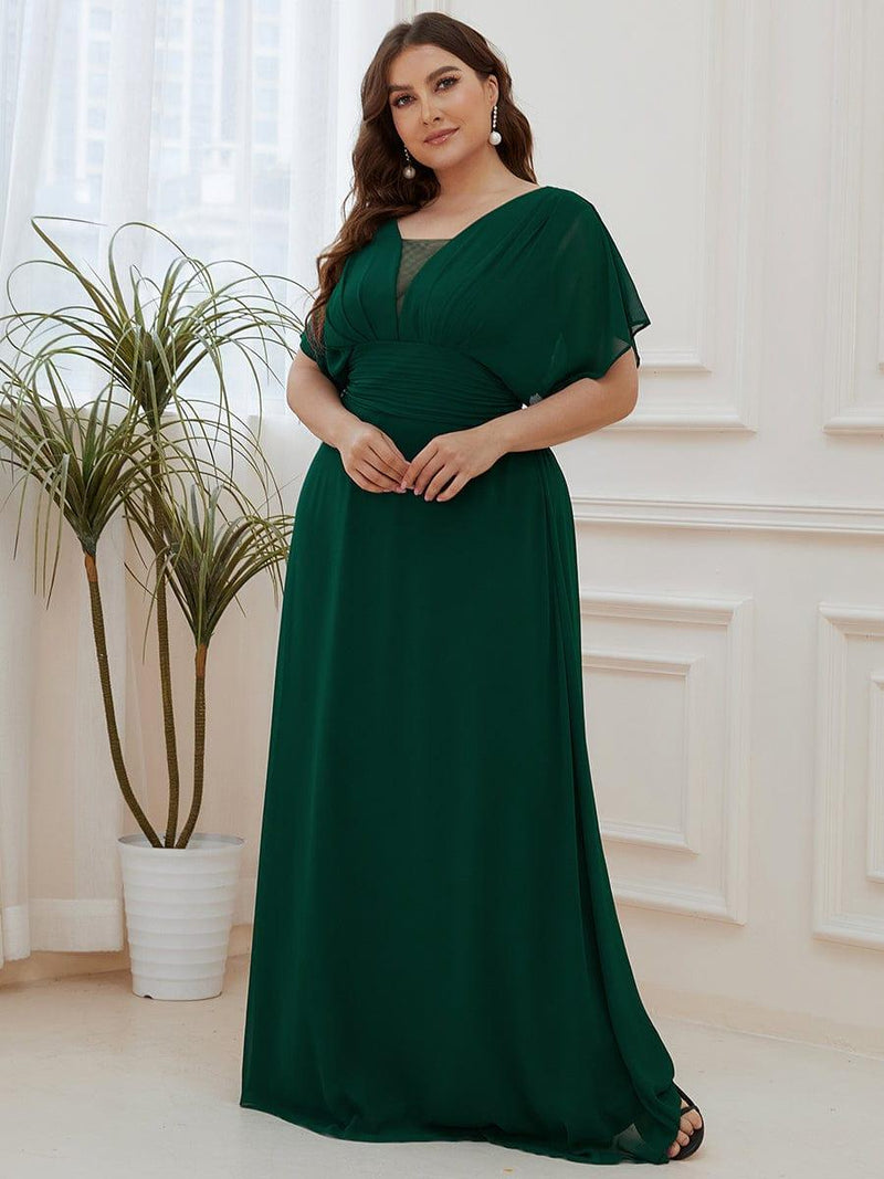 pretty AMBRYN|Plus Size V-neck A-Line Empire Waist Chiffon Evening Dress