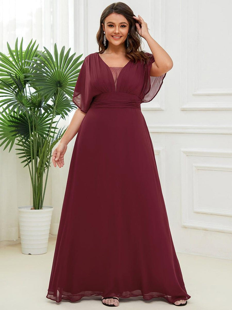 pretty AMBRYN|Plus Size V-neck A-Line Empire Waist Chiffon Evening Dress