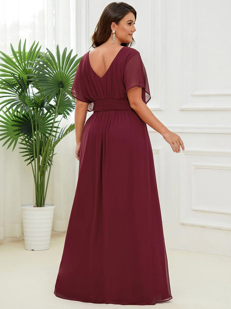 pretty AMBRYN|Plus Size V-neck A-Line Empire Waist Chiffon Evening Dress