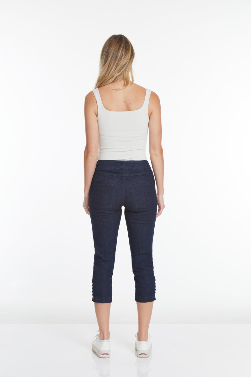 Plus Size Denim Crop Pants with Pockets & Strap Hem Vents