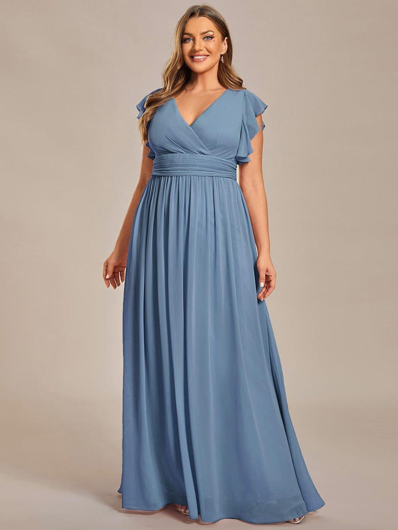 pretty LILYANA|Plus Size V-Neck Open Back Ruffled Sleeves Chiffon Bridesmaid Dress