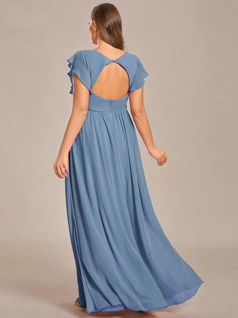 pretty LILYANA|Plus Size V-Neck Open Back Ruffled Sleeves Chiffon Bridesmaid Dress