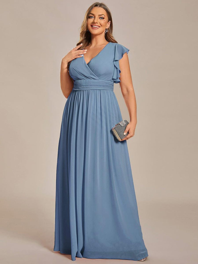 pretty LILYANA|Plus Size V-Neck Open Back Ruffled Sleeves Chiffon Bridesmaid Dress