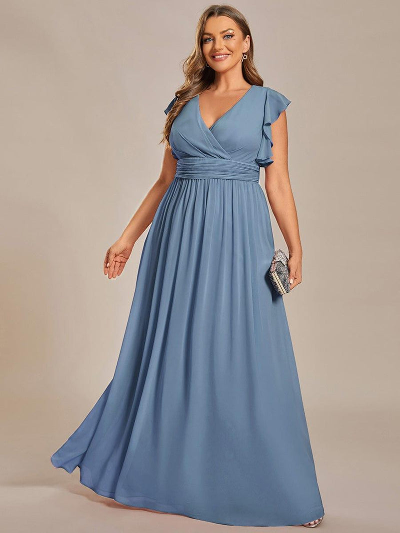pretty LILYANA|Plus Size V-Neck Open Back Ruffled Sleeves Chiffon Bridesmaid Dress