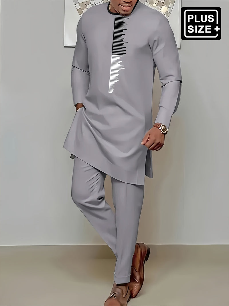 Plus Size Long Sleeve Embroidery Men's Set