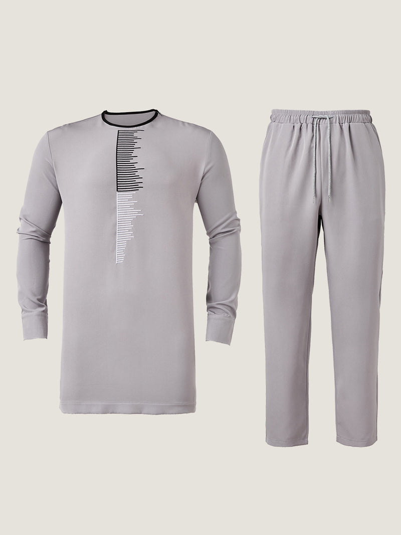 Plus Size Long Sleeve Embroidery Men's Set