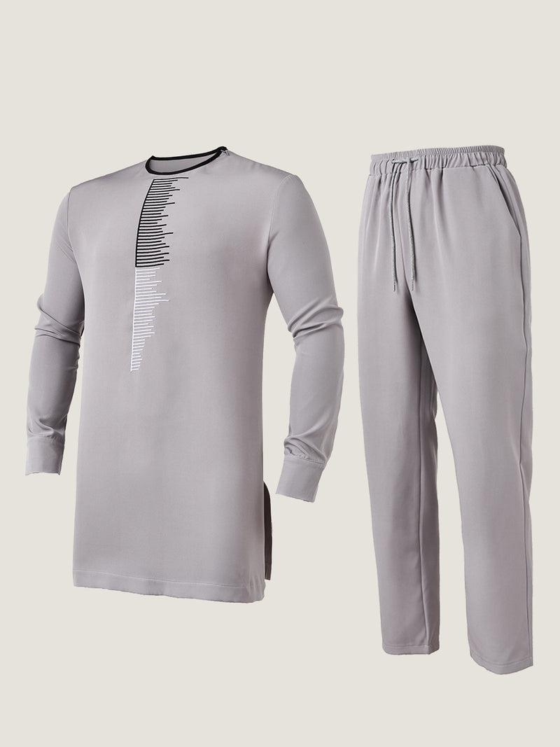 Plus Size Long Sleeve Embroidery Men's Set