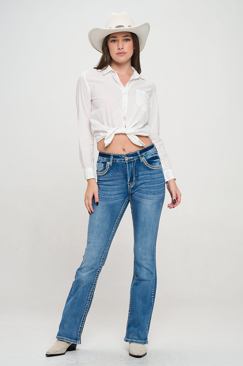 PLUS SIZE WT-365 BOOTCUT EMBROIDERED STRETCHY WOMEN'S JEANS - WESTFIELD EAGLE