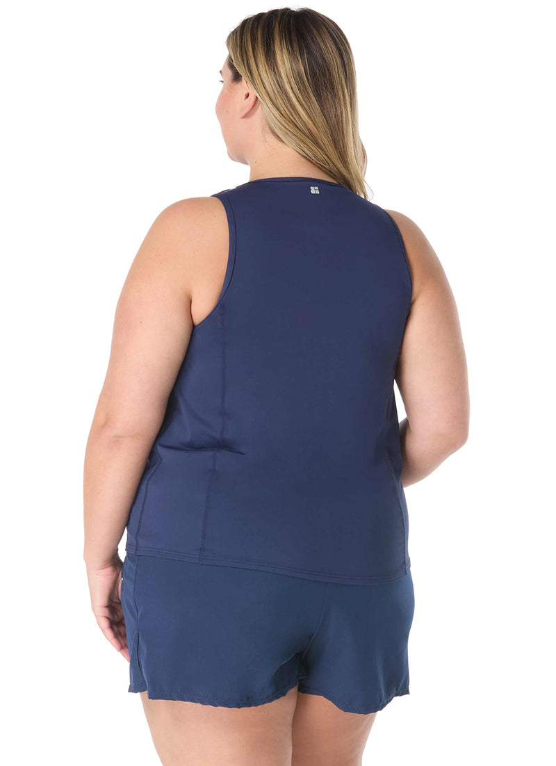 Beach House Women's Plus Size Tropic Paradise Racer Zip Front Tankini Top