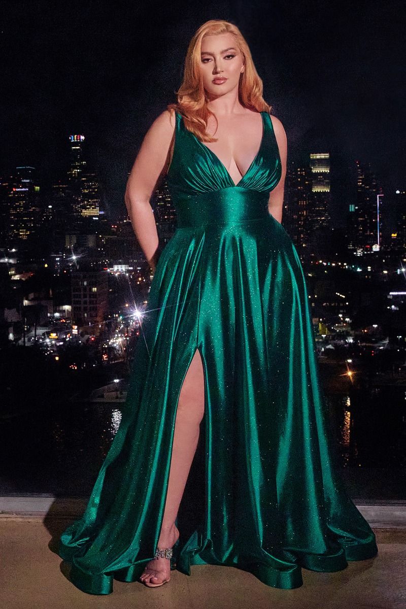 Cinderella Divine CC2349C Long Glitter Plus Size Formal Prom Dress
