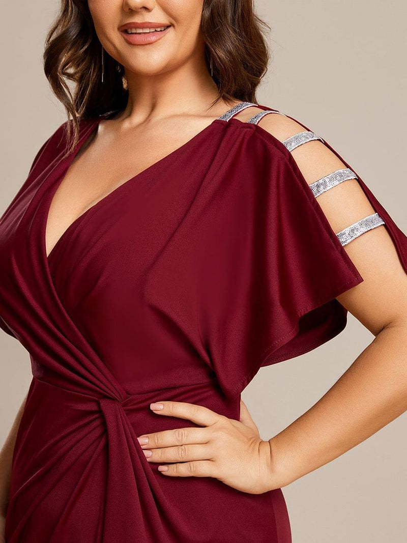pretty LYN|Plus Size Sequin Sleeve High Split Evening Dress with Pleated(Final Sale)