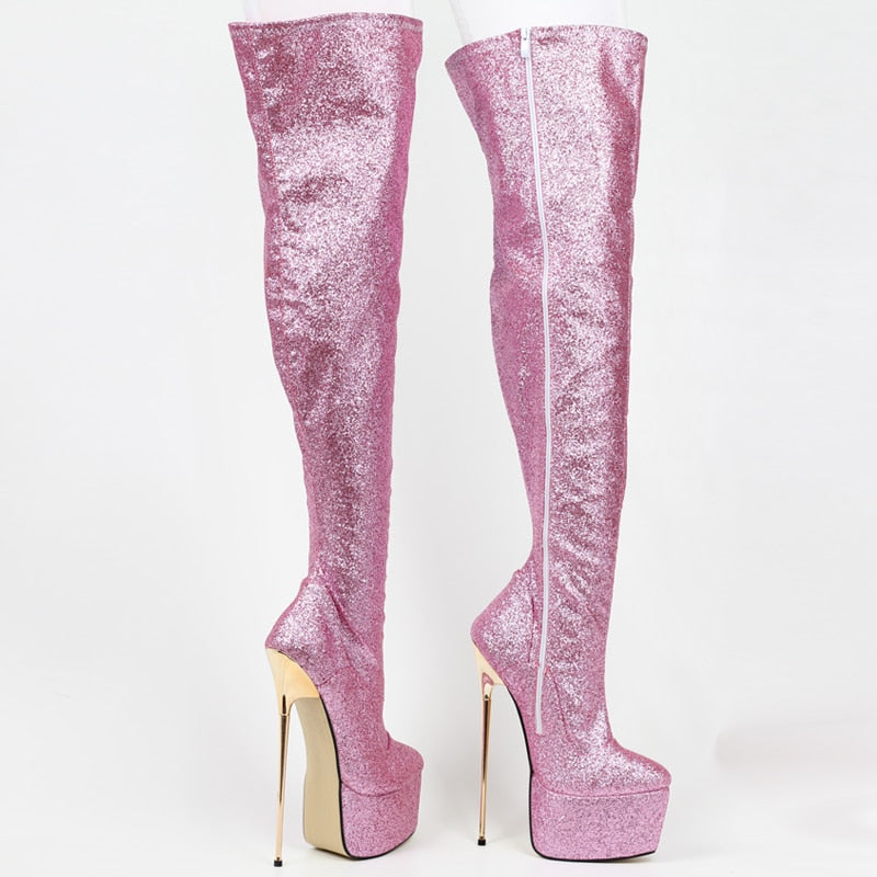 Pinkie - Drag Queen 22 cm Extreme High Stiletto Glitter Platform Boots - Plus Size