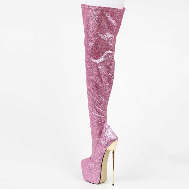 Pinkie - Drag Queen 22 cm Extreme High Stiletto Glitter Platform Boots - Plus Size
