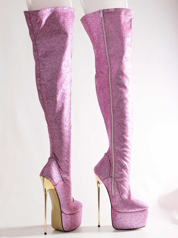 Pinkie - Drag Queen 22 cm Extreme High Stiletto Glitter Platform Boots - Plus Size