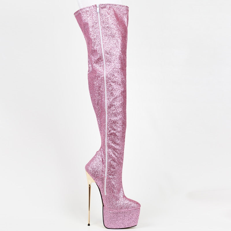 Pinkie - Drag Queen 22 cm Extreme High Stiletto Glitter Platform Boots - Plus Size