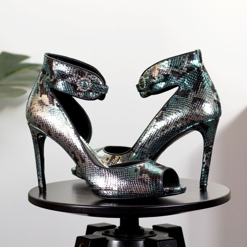 Women's Ibiza Ankle Strap Leather Heels Wide Plus Size Luxury Black 5882