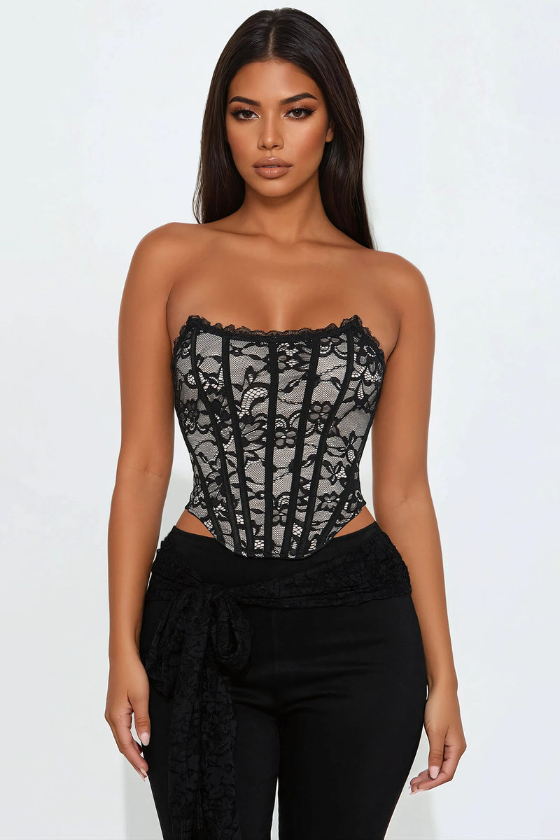 Angel Sweet Lace Corset Top - Black