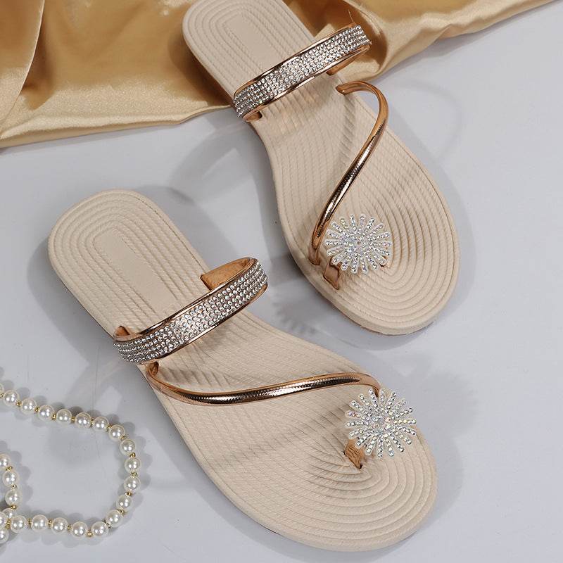 Plus Size Summer Sandals for Women - Rhinestone Flower Design 2025