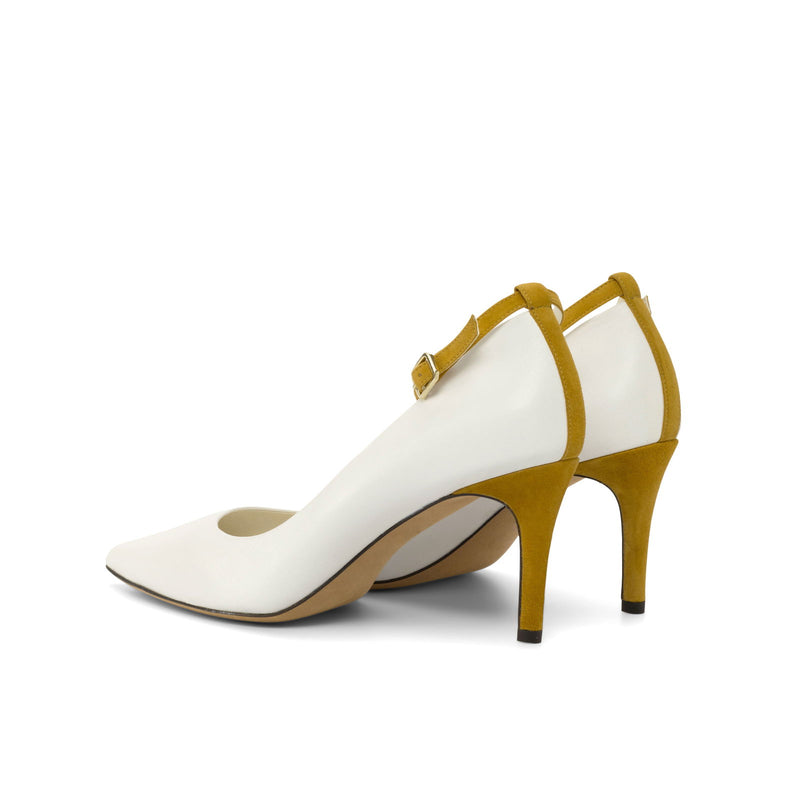 Women's Florence Pointed Toe Leather Heels Wide Plus Size Pure White 4781
