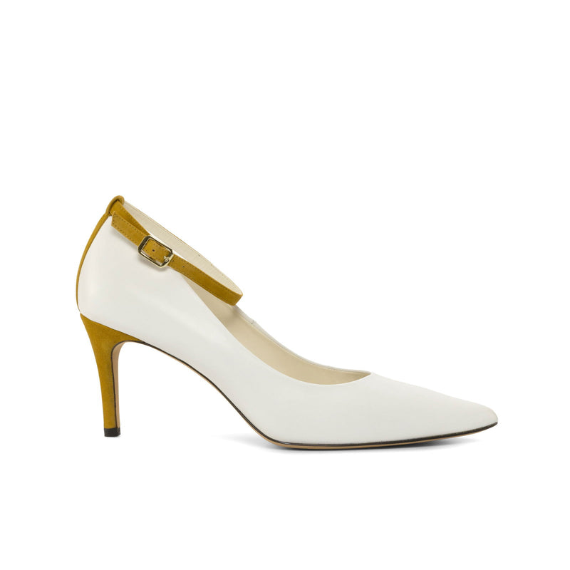 Women's Florence Pointed Toe Leather Heels Wide Plus Size Pure White 4781