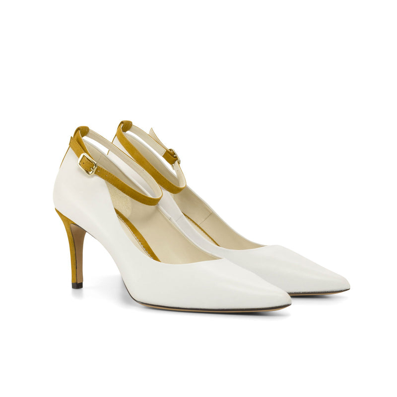 Women's Florence Pointed Toe Leather Heels Wide Plus Size Pure White 4781