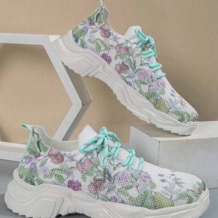 Floral Burst Casual Flower Sports Shoes - Women's Plus Size Flat Bottom Sneakers
