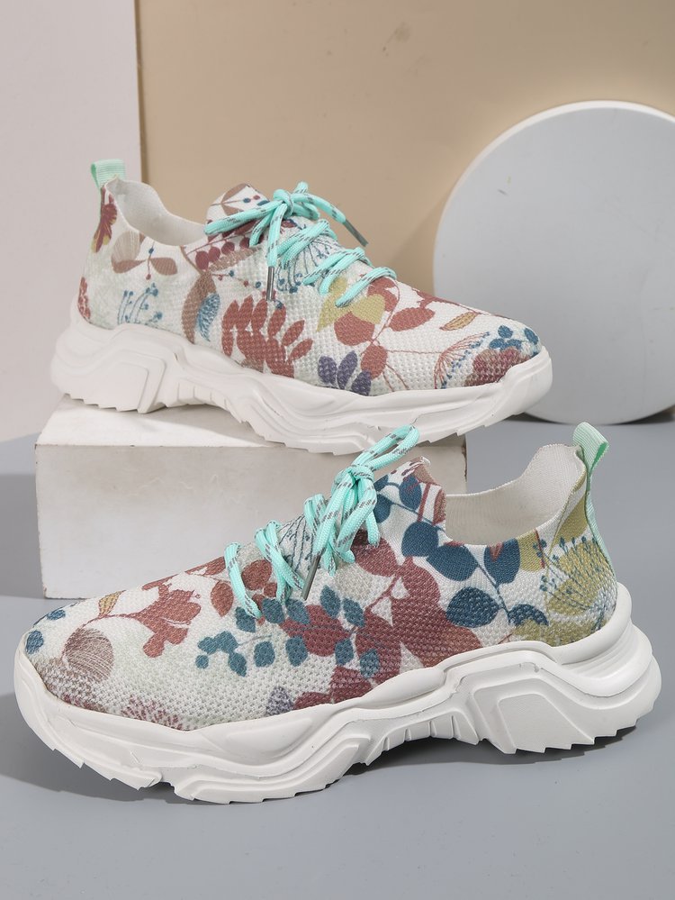 Floral Burst Casual Flower Sports Shoes - Women's Plus Size Flat Bottom Sneakers