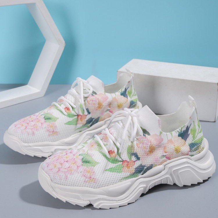 Floral Burst Casual Flower Sports Shoes - Women's Plus Size Flat Bottom Sneakers