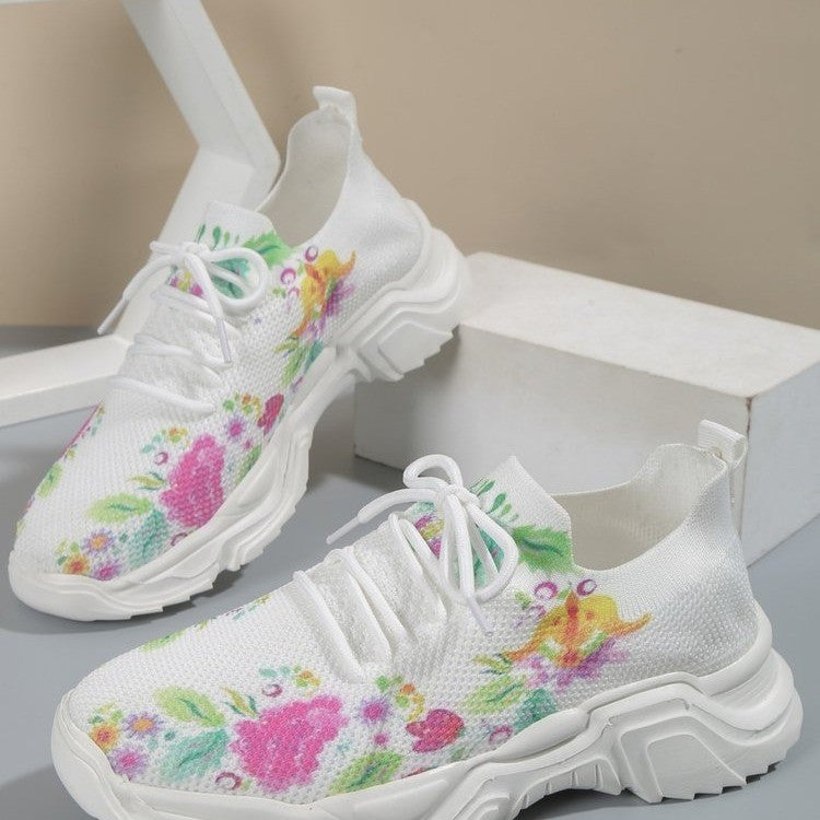 Floral Burst Casual Flower Sports Shoes - Women's Plus Size Flat Bottom Sneakers