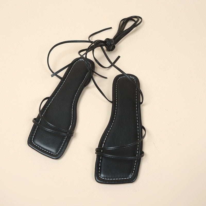 2023NEW Summer Women's Shoes Fashion Open Toe Flat Sandals Sexy Solid Color Lace Up Women's Shoes Plus Size 42