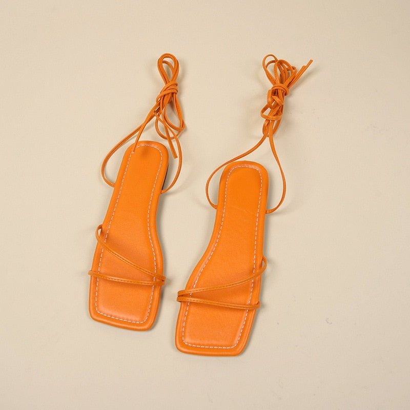 2023NEW Summer Women's Shoes Fashion Open Toe Flat Sandals Sexy Solid Color Lace Up Women's Shoes Plus Size 42