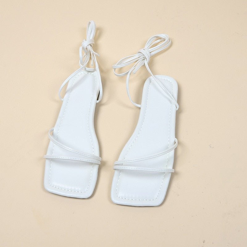 2023NEW Summer Women's Shoes Fashion Open Toe Flat Sandals Sexy Solid Color Lace Up Women's Shoes Plus Size 42