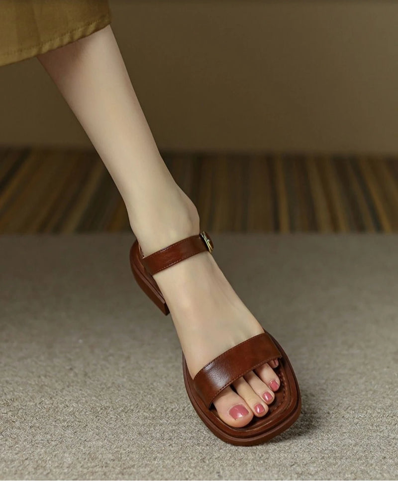 2025 Summer Women Sandals Low Heels Basic Genuine Leather Office Plus Size 35-42 Ladies Casual Outdoor Concise Woman Shoes