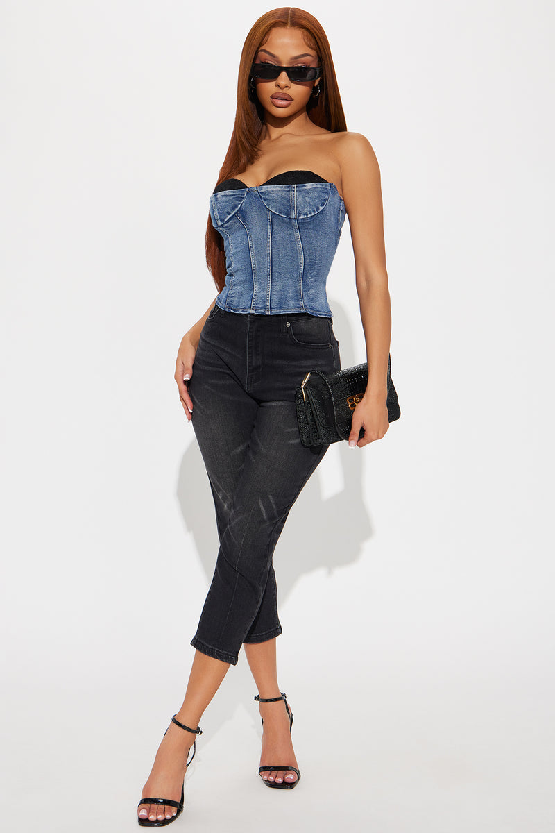Caught In Action Denim Corset Top - Light Wash