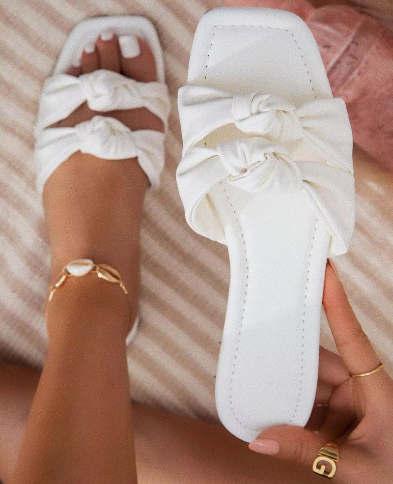 Summer Women Sandals Outdoor Plus Size 43 Open Toe Flat Slippers Women Square Head Bow Beach Women Shoes Zapatos De Mujer
