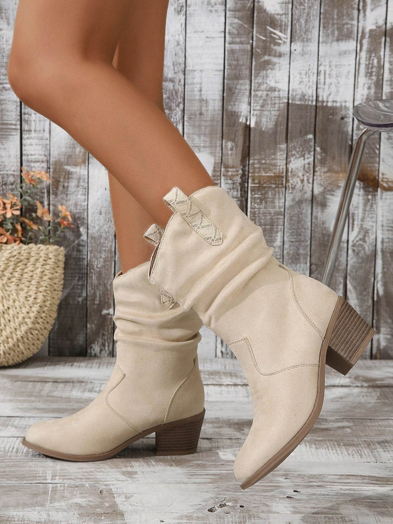Buycenter Plus Size Women's Boots - Fashionable Suede with Mid Heel