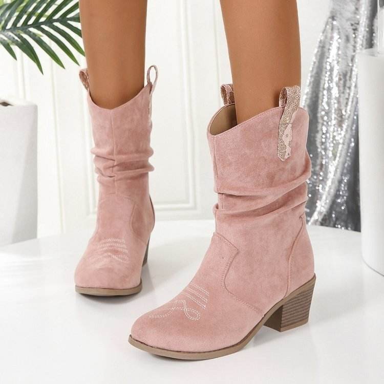 Buycenter Plus Size Women's Boots - Fashionable Suede with Mid Heel