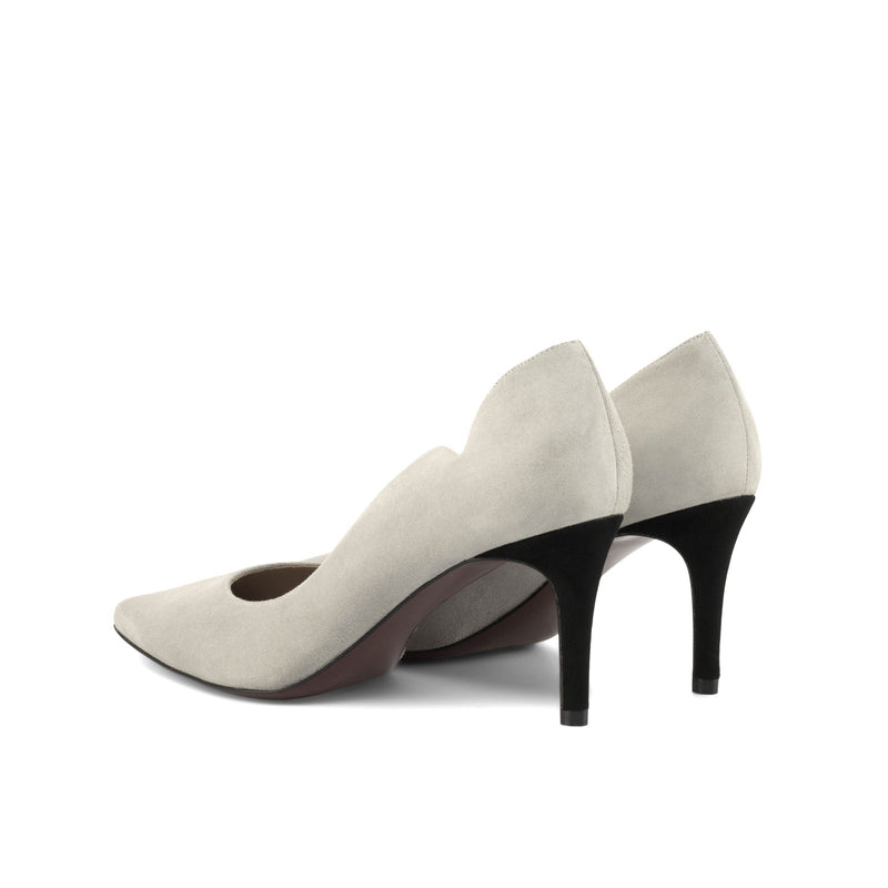 Women's Genoa Pointed Toe Leather Heels Wide Plus Size Stone Grey Luxury Black 4763