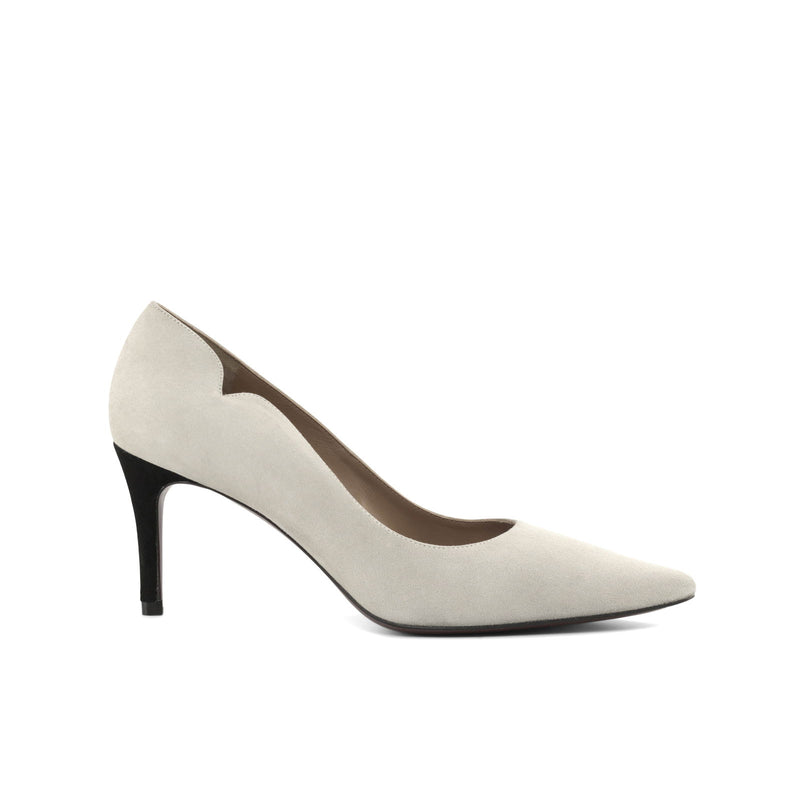Women's Genoa Pointed Toe Leather Heels Wide Plus Size Stone Grey Luxury Black 4763