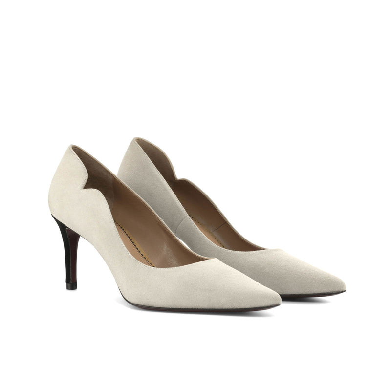 Women's Genoa Pointed Toe Leather Heels Wide Plus Size Stone Grey Luxury Black 4763
