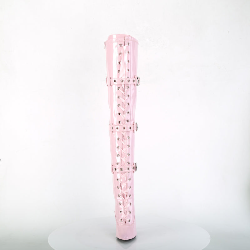 Seduce-3028 Baby Pink Triple Buckle Thigh-High Boots