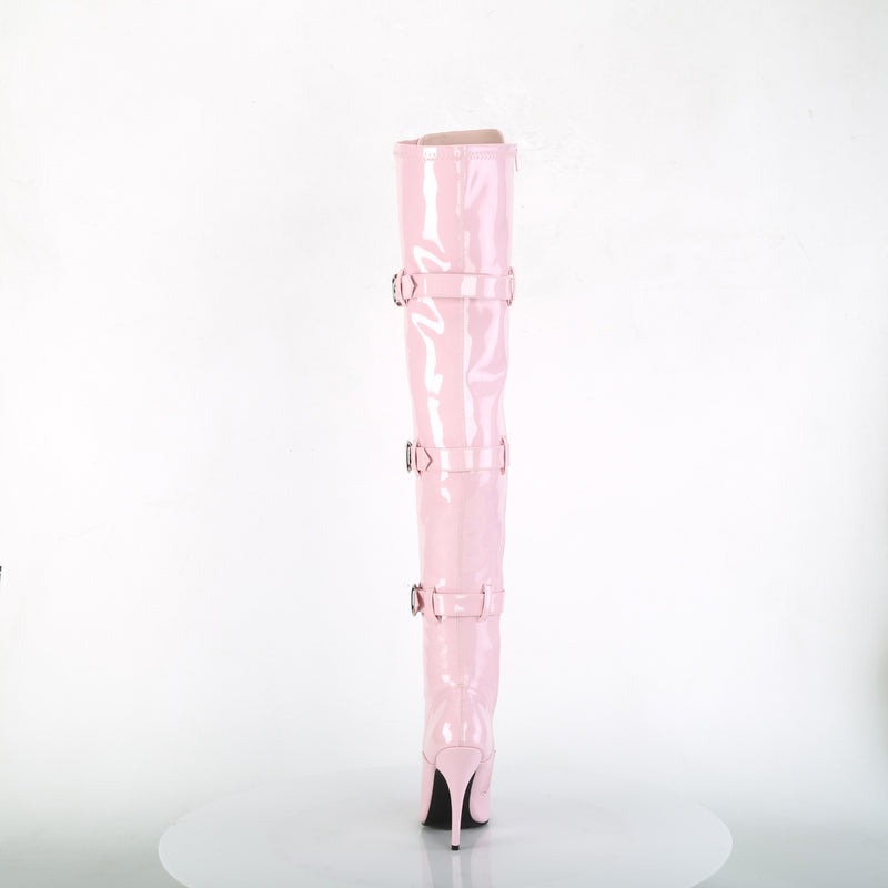 Seduce-3028 Baby Pink Triple Buckle Thigh-High Boots