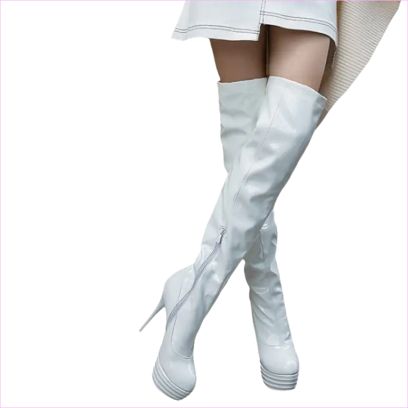 Shiny Black Patent Leather Knee Platform Stiletto Boots