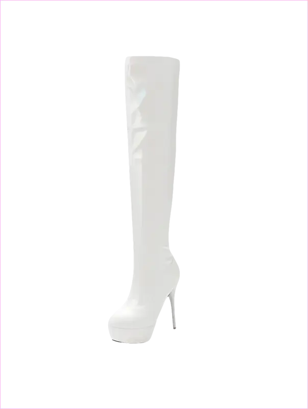 Shiny Black Patent Leather Knee Platform Stiletto Boots