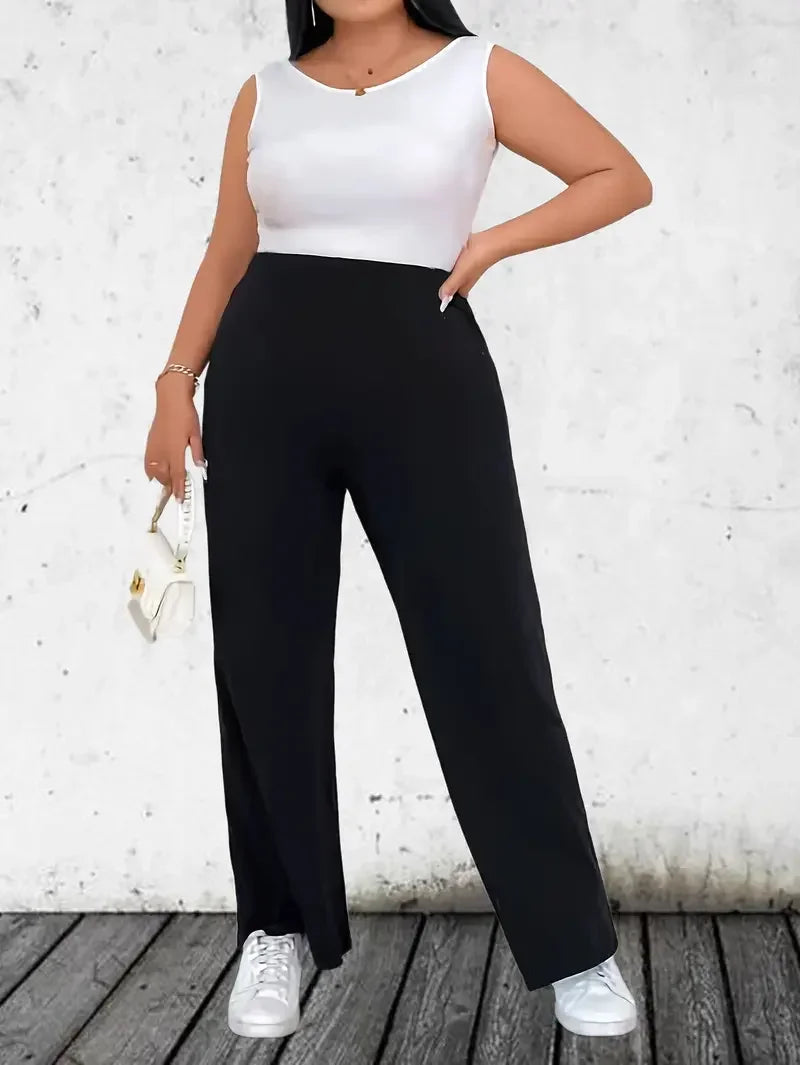 Women's 1XL-5XL Plus Size Casual Solid Wide Leg Pants Ladies Fashion High Waist Pants Women's Plus Size Clothing