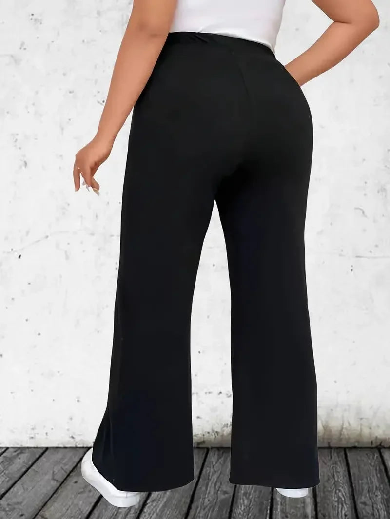 Women's 1XL-5XL Plus Size Casual Solid Wide Leg Pants Ladies Fashion High Waist Pants Women's Plus Size Clothing