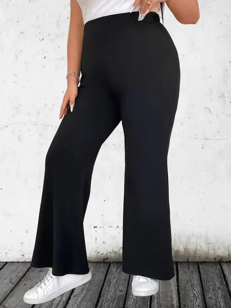 Women's 1XL-5XL Plus Size Casual Solid Wide Leg Pants Ladies Fashion High Waist Pants Women's Plus Size Clothing