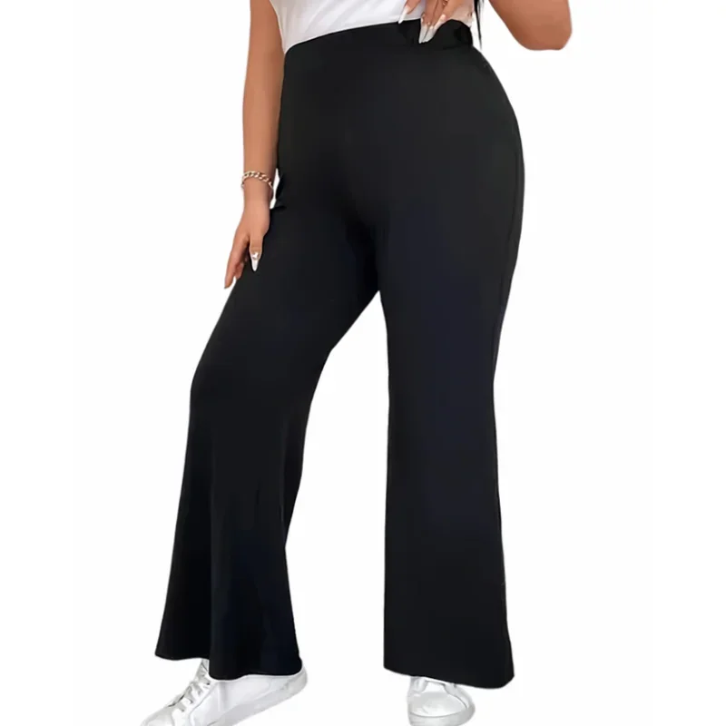 Women's 1XL-5XL Plus Size Casual Solid Wide Leg Pants Ladies Fashion High Waist Pants Women's Plus Size Clothing