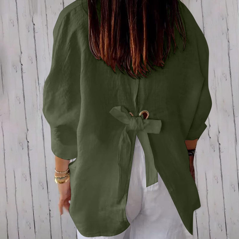 FOCLMP Women Button Down Shirts Cotton Linen Blouse Tops 3/4 Sleeve Gauze Collar Shirt Tunic Loose Fit Fashion Trendy Clothes Shirts for Women Plus Size Dressy Green S