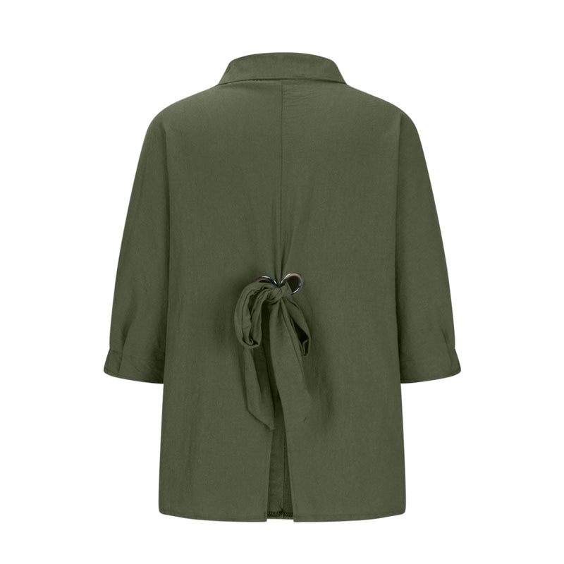 FOCLMP Women Button Down Shirts Cotton Linen Blouse Tops 3/4 Sleeve Gauze Collar Shirt Tunic Loose Fit Fashion Trendy Clothes Shirts for Women Plus Size Dressy Green S